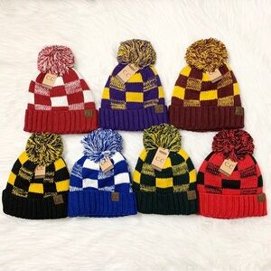 C.C Buffalo Check Lined Pom Beanie Adults, Winter Hats, Premium Warm Cozy Hats